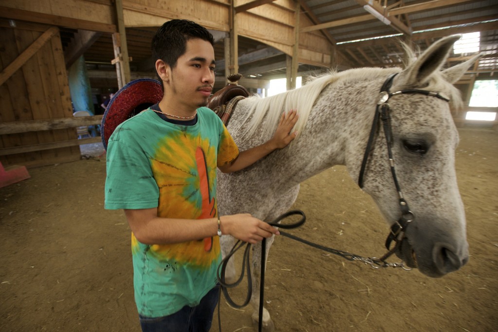(Luis Herrera, 17, of Vancouver tends to horses at Daybreak Youth Services Horse Ranch in Battle Ground. He's in the program for marijuana use. -Steven Lane/The Columbian)