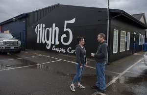 High-5 Cannabis manager Calista Crenshaw and owner Jon Britt have been busy outfitting their new recreational marijuana shop in preparation for its March 12 opening in Orchards. (Amanda Cowan/The Columbian)