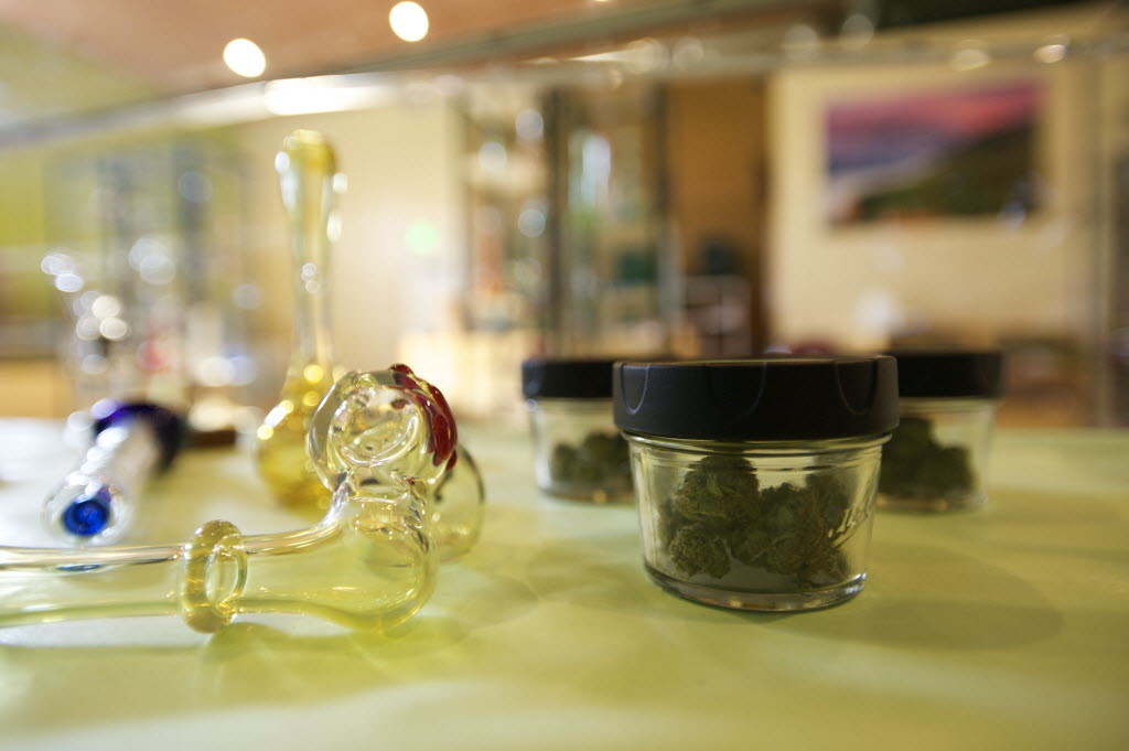 A variety of marijuana and glass pipes on display at The Cannabis Corner in North Bonneville.